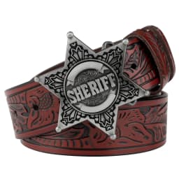Sheriff Buckle Tangcao Pattern Leather Belt Fashion Embossed