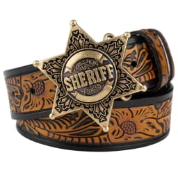 Sheriff Buckle Tangcao Pattern Leather Belt Fashion Embossed