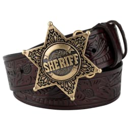 Sheriff Buckle Tangcao Pattern Leather Belt Fashion Embossed