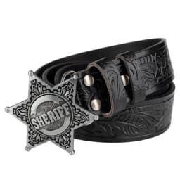 Sheriff Buckle Tangcao Pattern Leather Belt Fashion Embossed