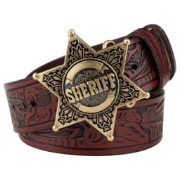 Sheriff Buckle Tangcao Pattern Leather Belt Fashion Embossed
