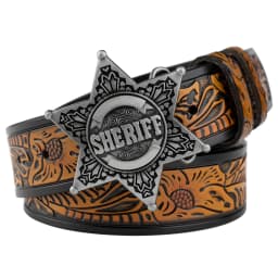 Sheriff Buckle Tangcao Pattern Leather Belt Fashion Embossed