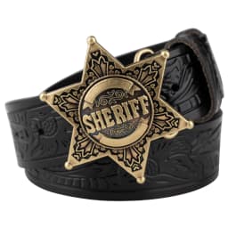 Sheriff Buckle Tangcao Pattern Leather Belt Fashion Embossed