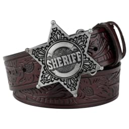 Sheriff Buckle Tangcao Pattern Leather Belt Fashion Embossed