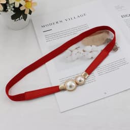 Creative Pearl Buckle Belt PU Leather Dress Skirt Waist Elastic Thin Women Belts Ladies Waistband