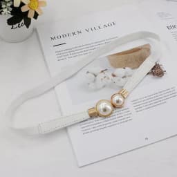 Creative Pearl Buckle Belt PU Leather Dress Skirt Waist Elastic Thin Women Belts Ladies Waistband