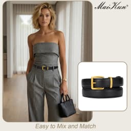 Maikun Belt For Women Gold Buckle Elegant Leather Belt Compatible With Dresses And Pants
