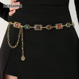 HERSHINE Women's Fashion Colorful Rhinestone Waist Chain, Bohemian Style, Retro Style, Court Style,spring,summer,Christmas