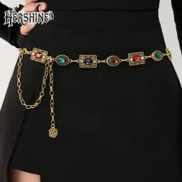 HERSHINE Women's Fashion Colorful Rhinestone Waist Chain, Bohemian Style, Retro Style, Court Style,spring,summer,Christmas