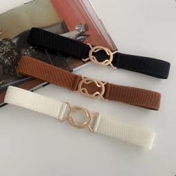 Gold Round Buckle Elastic Women Wide Belt Fashion White Black Brown Stretch Female Waist Belt Ladies Suit Coat Dress Waistband