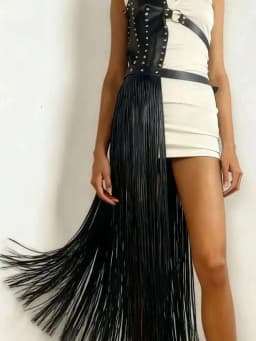 LGRQ Gothic Faux Leather Fringe Body Chain Belt for Women, Punk Tassel Waist Harness for Party, Festival, and Rave Outfits