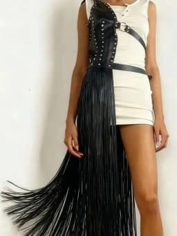 LGRQ Gothic Faux Leather Fringe Body Chain Belt for Women, Punk Tassel Waist Harness for Party, Festival, and Rave Outfits