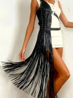 LGRQ Gothic Faux Leather Fringe Body Chain Belt for Women, Punk Tassel Waist Harness for Party, Festival, and Rave Outfits