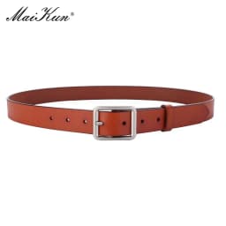 Maikun Genuine Leather Square Buckle Belt For Women New Simple Vintage Pin Buckle Jeans Versatile Belt