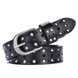 VATLTY Fashion Women's Leather Belt Alloy Buckle Rivet Punk Belt for Female 2.5cm Natural Cowhide Ladies Hip Hop Belt Waistband