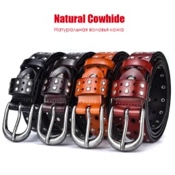 VATLTY Fashion Women's Leather Belt Alloy Buckle Rivet Punk Belt for Female 2.5cm Natural Cowhide Ladies Hip Hop Belt Waistband