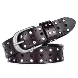 VATLTY Fashion Women's Leather Belt Alloy Buckle Rivet Punk Belt for Female 2.5cm Natural Cowhide Ladies Hip Hop Belt Waistband