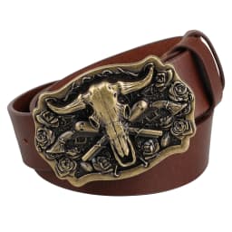 Cowhead Buckle Cowskin Genuine Leather Belt Cowboy