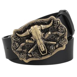 Cowhead Buckle Cowskin Genuine Leather Belt Cowboy
