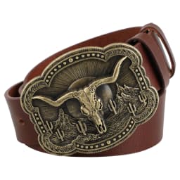 Cowhead Buckle Cowskin Genuine Leather Belt Cowboy
