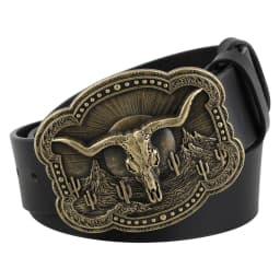 Cowhead Buckle Cowskin Genuine Leather Belt Cowboy