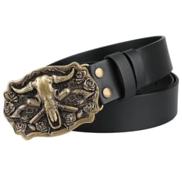 Cowhead Buckle Cowskin Genuine Leather Belt Cowboy
