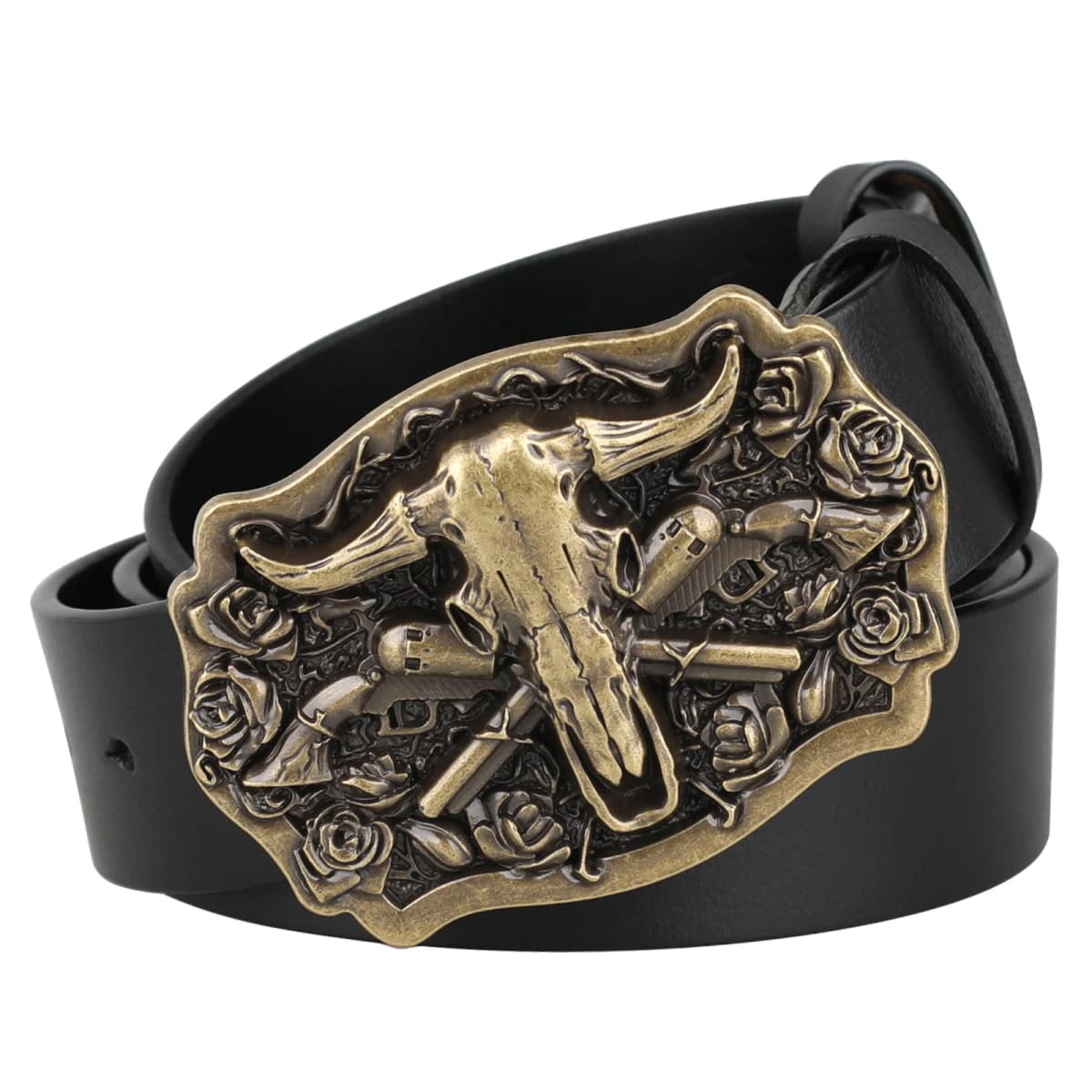 Cowhead Buckle Cowskin Genuine Leather Belt Cowboy