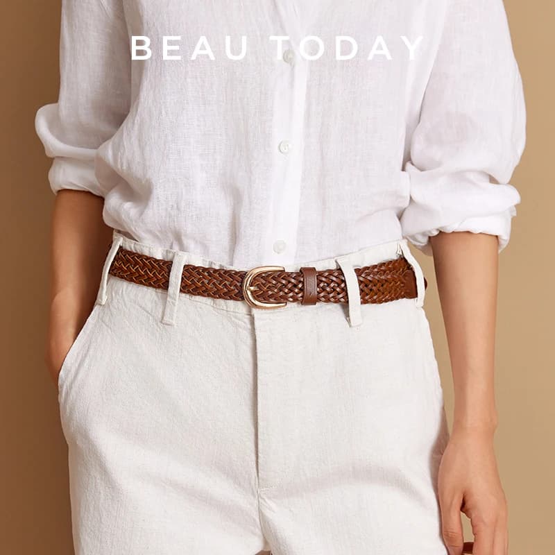 BEAUTODAY Woven Belts Women Ladies Genuine Cow Leather Metal Buckle Waistband Brand Designer Ladies Gifts Accessories 91091