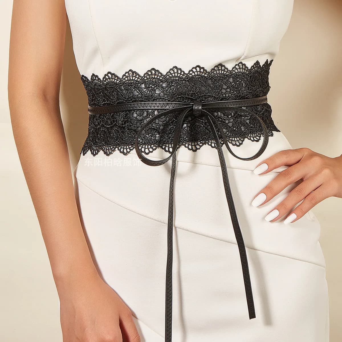 Fashion Lace Bow Women Belt Black Wide Corset Lace Up Waistband Female Dress Decor Waist Belt