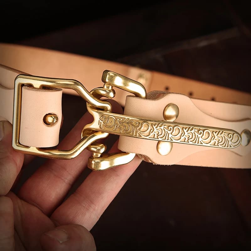Cavalry Belt Genuine Leather Men's High Quality Belts 3.8cm Pure Handmade Belt Solid Vintage Embossed Brass Belt Buckle