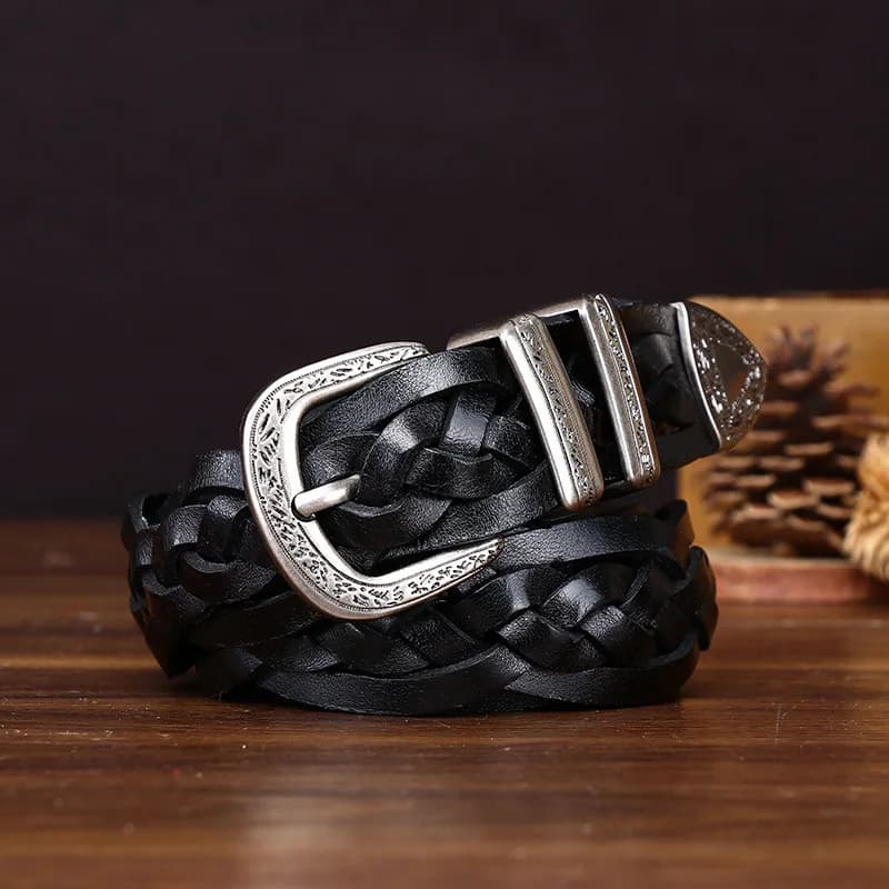 3.2cm new top layer cowhide woven belt retro personality niche casual belt for men