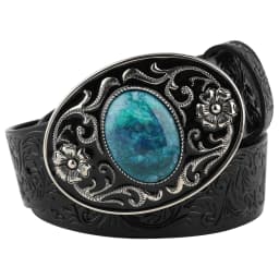 Women's Decorative Buckle Colorful Bead Embossed Split Leather Belt