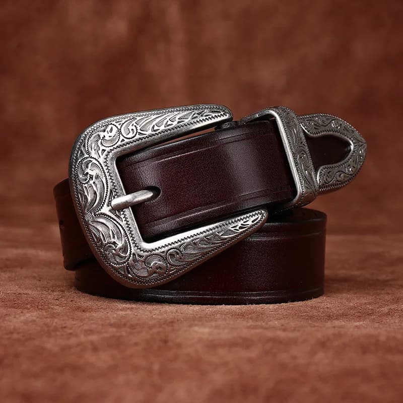 2.8cm High Quality Embossed Western Cowboy Belt Genuine Leather Designer Female Belt Punk Jeans Belts For Women