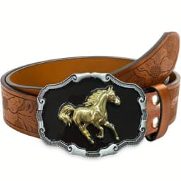 Western Men's Denim Belt, Retro Belt, Wild Horse Buckle, Hip-Hop Personality, Retro Style, Unisex Matching with Jeans/Casual Pan