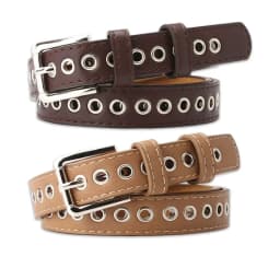 New Metal Full Eyelet Belt for Women's Belt  Korean Version Versatile Fashionable Hollowed Out Decorative Pu Belt 2.3X105cm