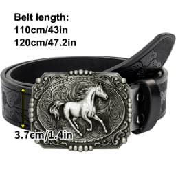 1pc Men's Western Style Belt, Wild Horse, Carved Floral Patterns and Long Horn Decorations, Retro Style, Great Valentine's Day G