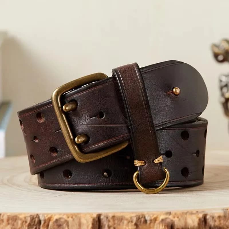 3.8cm Luxury Thick Cowhid Genuine Leather Men Belt Double Buckle Ceinture Leather Belt Men Jeans Trouser Strap For Jeans