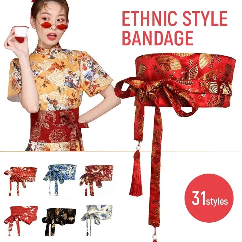 Japanese Kimono Belt Yukata Crane Haori Obi Waist Belts Tassel Women Corset Belt Wave Pattern Wide Belt