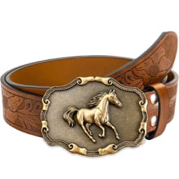 Golden Galloping Horse Belt Exquisite Carved Large Plate Buckle Alloy Buckle for Both Men and Women - Irregular Pattern Carved F