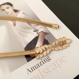 European and American Fashion Women Elastic Waist Chain Metal Leaf Buckle Gold Thin Belts for Women Decoration Dress Ceinture