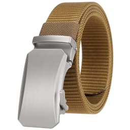 Plyesxale Luxury Designer Mens Military Automatic Buckle Nylon Belts Top Quality Gray Beige Belts For Man Casual Waist Belt B70