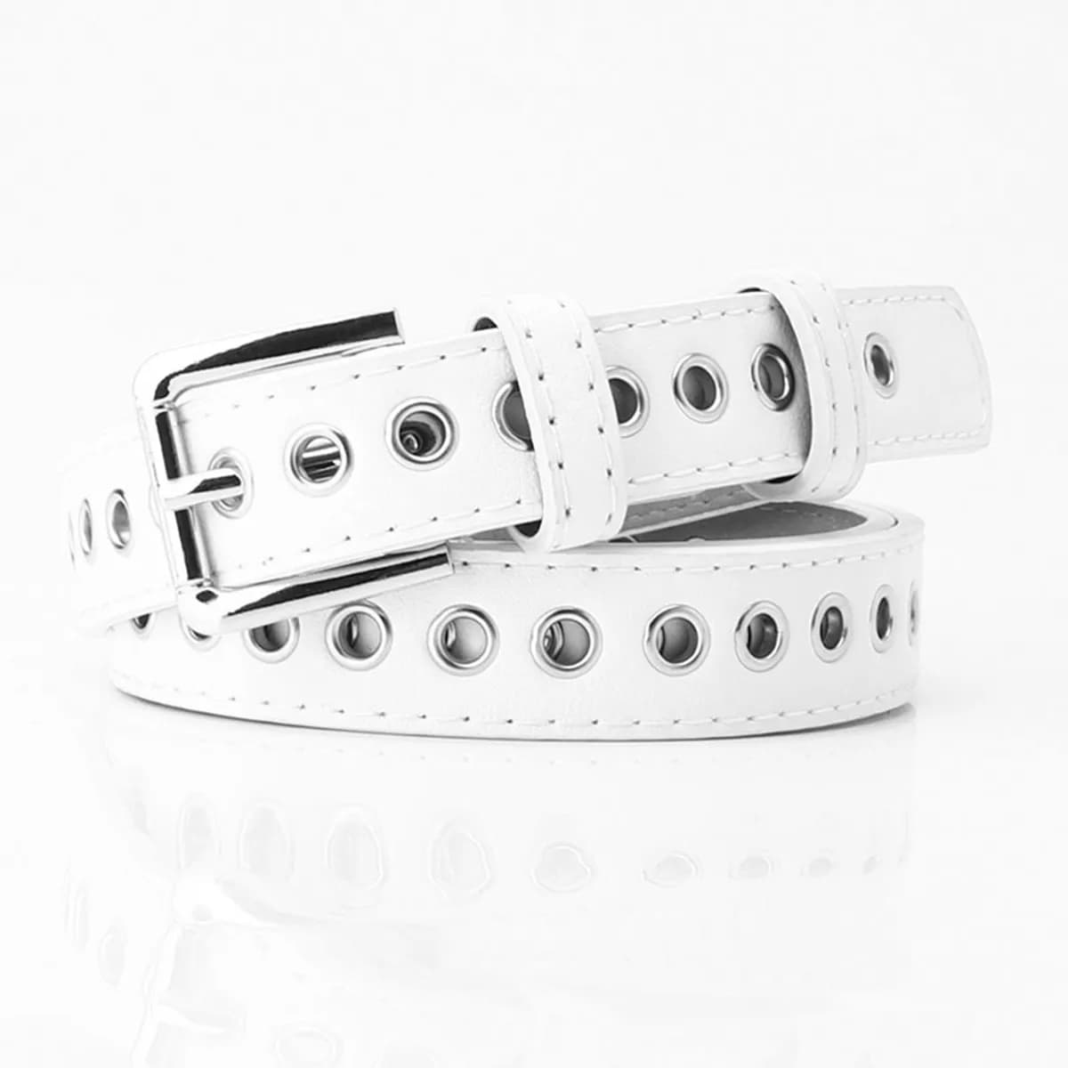 New Metal Full Eyelet Belt for Women's Belt Version Versatile Fashionable Hollowed Out Decorative Pu Belt 2.3cm