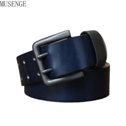 Cowskin Mens Belt Vintage Genuine Leather Jeans Belt Strap Double Pin Buckle Designer Belts for Men Male Gift 4.3cm Width Blue
