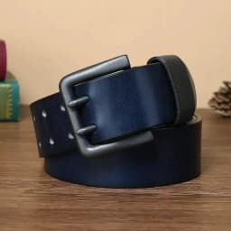 Cowskin Mens Belt Vintage Genuine Leather Jeans Belt Strap Double Pin Buckle Designer Belts for Men Male Gift 4.3cm Width Blue