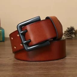 Cowskin Mens Belt Vintage Genuine Leather Jeans Belt Strap Double Pin Buckle Designer Belts for Men Male Gift 4.3cm Width Blue