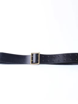 Black Double Needle Buckle Officer Leather Belt Crossed Shoulder Diagonal Shoulder Strap Performance Props 55 Style Bullhide ...