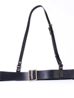 Black Double Needle Buckle Officer Leather Belt Crossed Shoulder Diagonal Shoulder Strap Performance Props 55 Style Bullhide ...