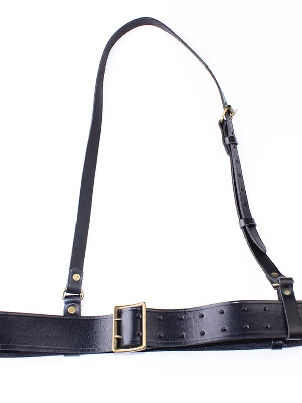 Black Double Needle Buckle Officer Leather Belt Crossed Shoulder Diagonal Shoulder Strap Performance Props 55 Style Bullhide ...