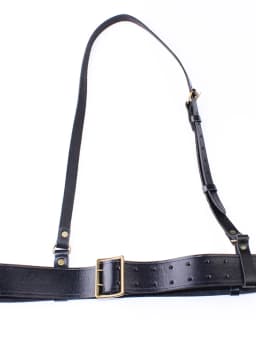 Black Double Needle Buckle Officer Leather Belt Crossed Shoulder Diagonal Shoulder Strap Performance Props 55 Style Bullhide ...