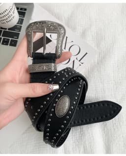 3.8x115cm PU Vintage Waistband Adjustable Alloy Black Y2K Belt Waist Seal Wide Strap Buckle Cool Black Rivet Belt